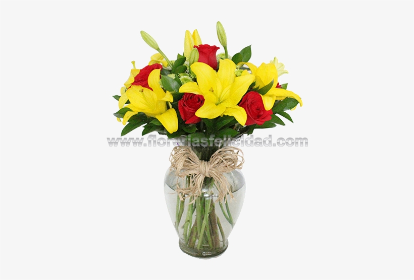 Florero Con Rosas Rojas Y Lilis Amarillas - Lilis Amarillas Con Rosas Rosas, transparent png