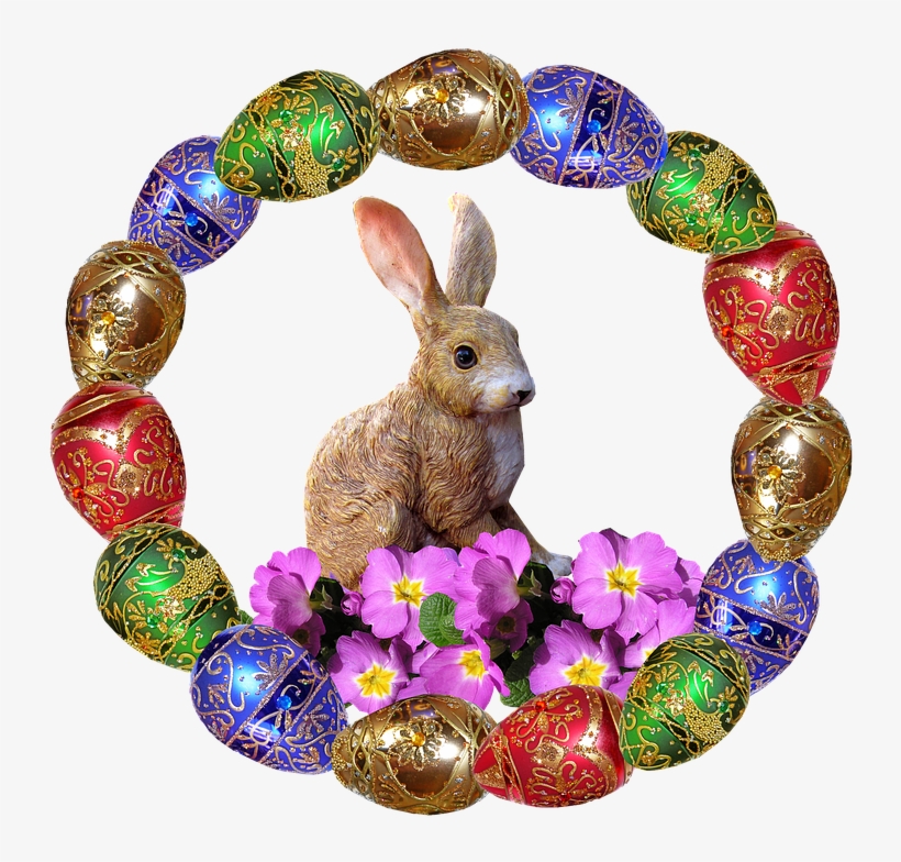 Easter, Rabbit, Eggs, Pink Flowers - Easter, transparent png