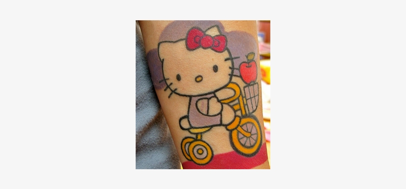 Hello Kitty On Bike Color Ink Tattoo - Hello Kitty Tattoos, transparent png