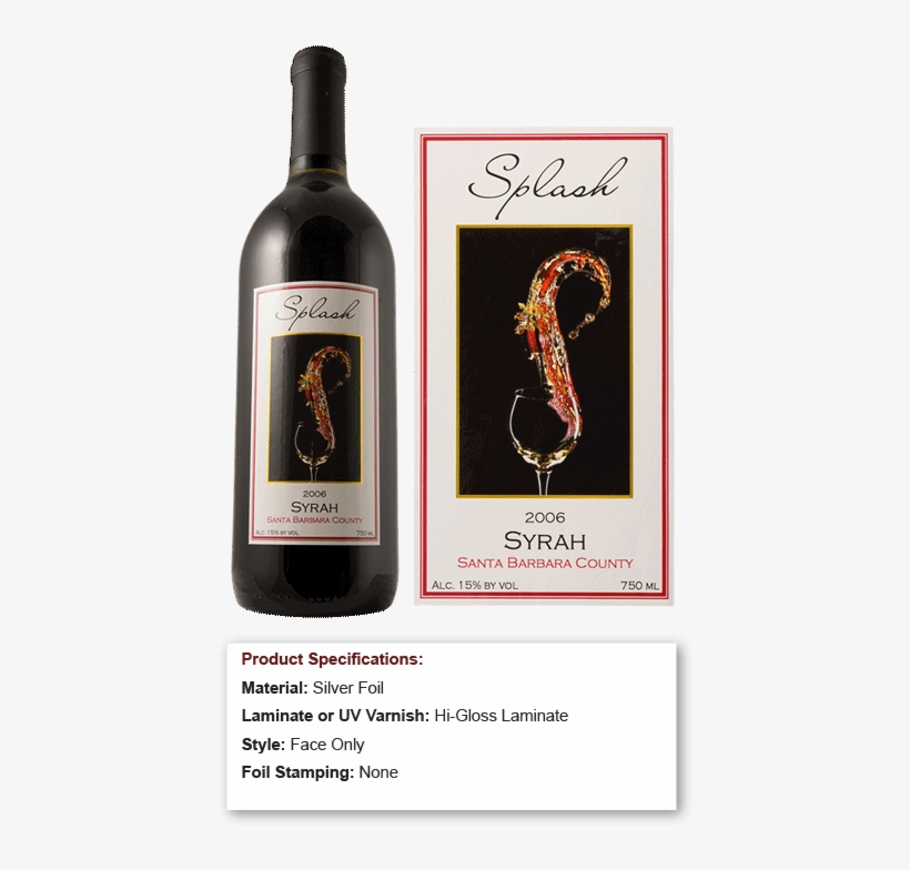 Wine Splashing Out Of Wine Glass With Silver Foil Splash - Label, transparent png