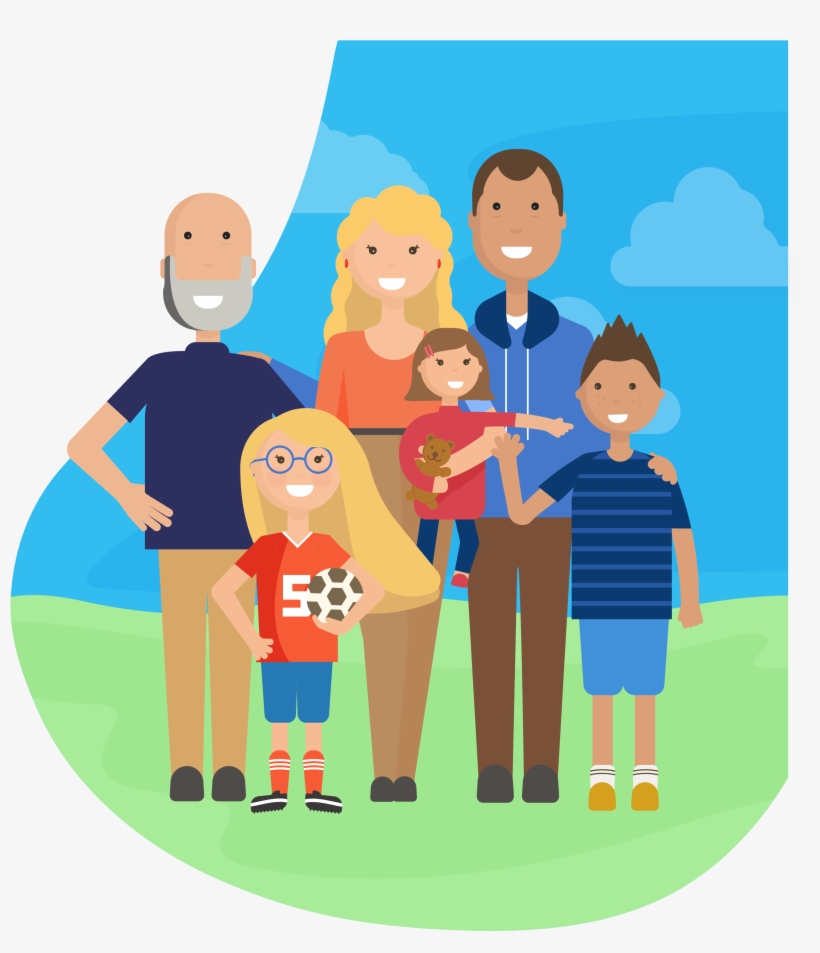 Happy Family Of Parents, Three Children, And A Grandfather - Families, transparent png