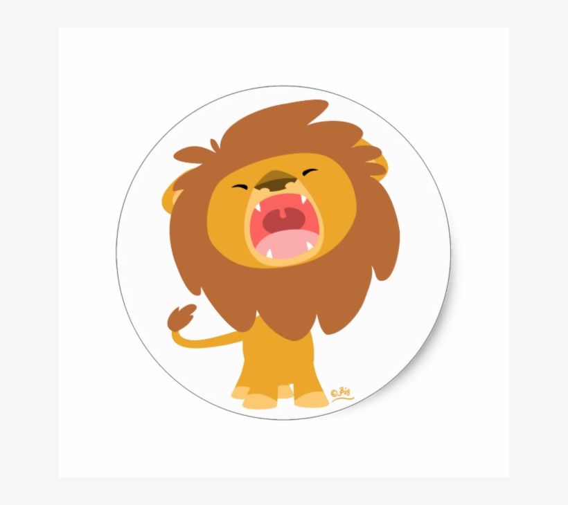 Cute Mighty Roaring Lion Cartoon Round Sticker - Cute Cartoon Lion Roar, transparent png