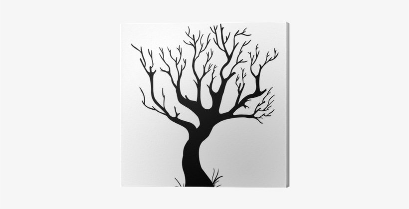Vector Black Silhouette Of A Bare Tree Canvas Print - Silhouettes Of 2 Bare Trees, transparent png