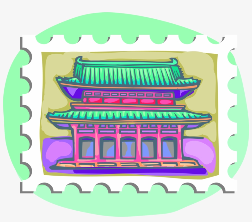 Vector Illustration Of Postage Stamp Of Chinese Pagoda, transparent png