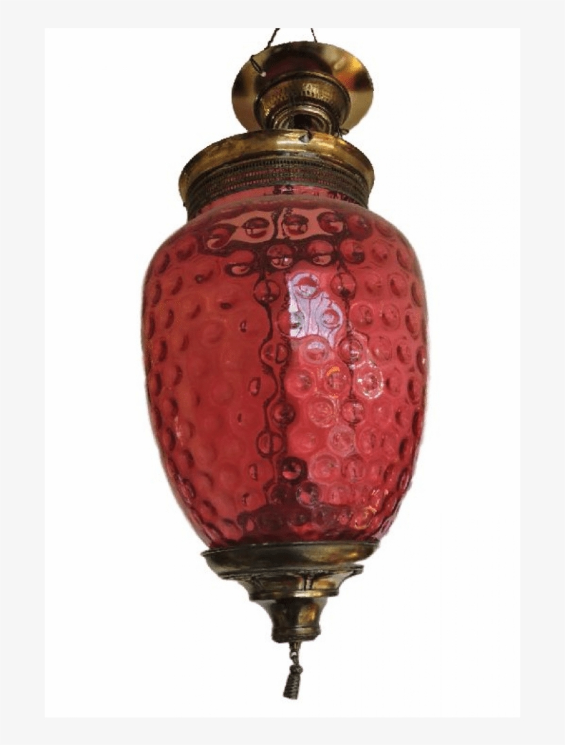 Victorian Gilt Brass & Cranberry Glass Hanging Parlor - Ceiling Fixture, transparent png