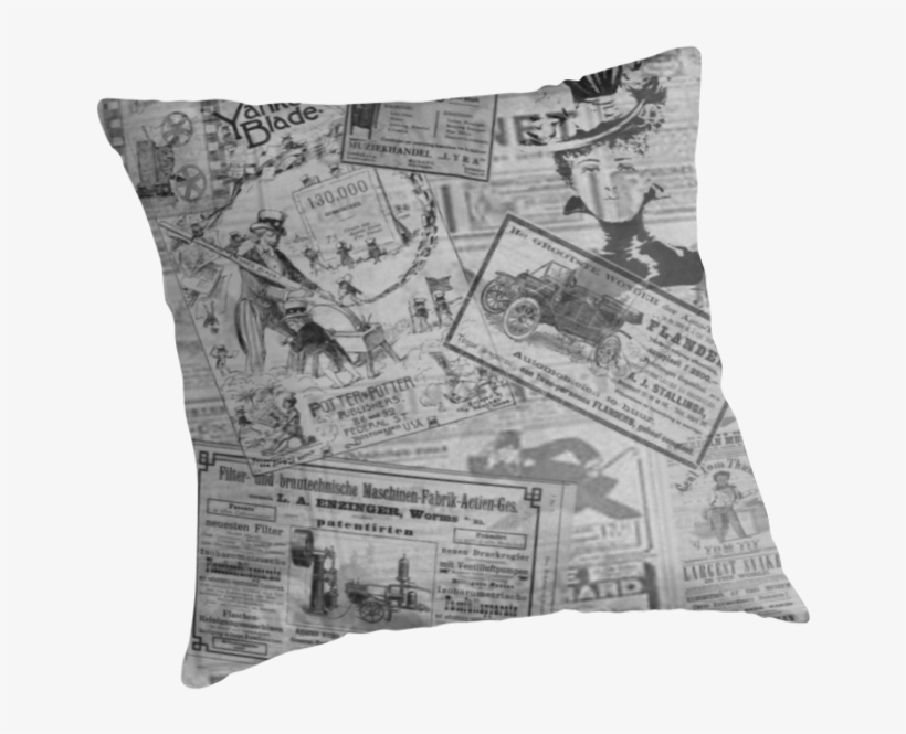 Vintage Newspaper • Also Buy This Artwork On Home Decor, - Cushion, transparent png