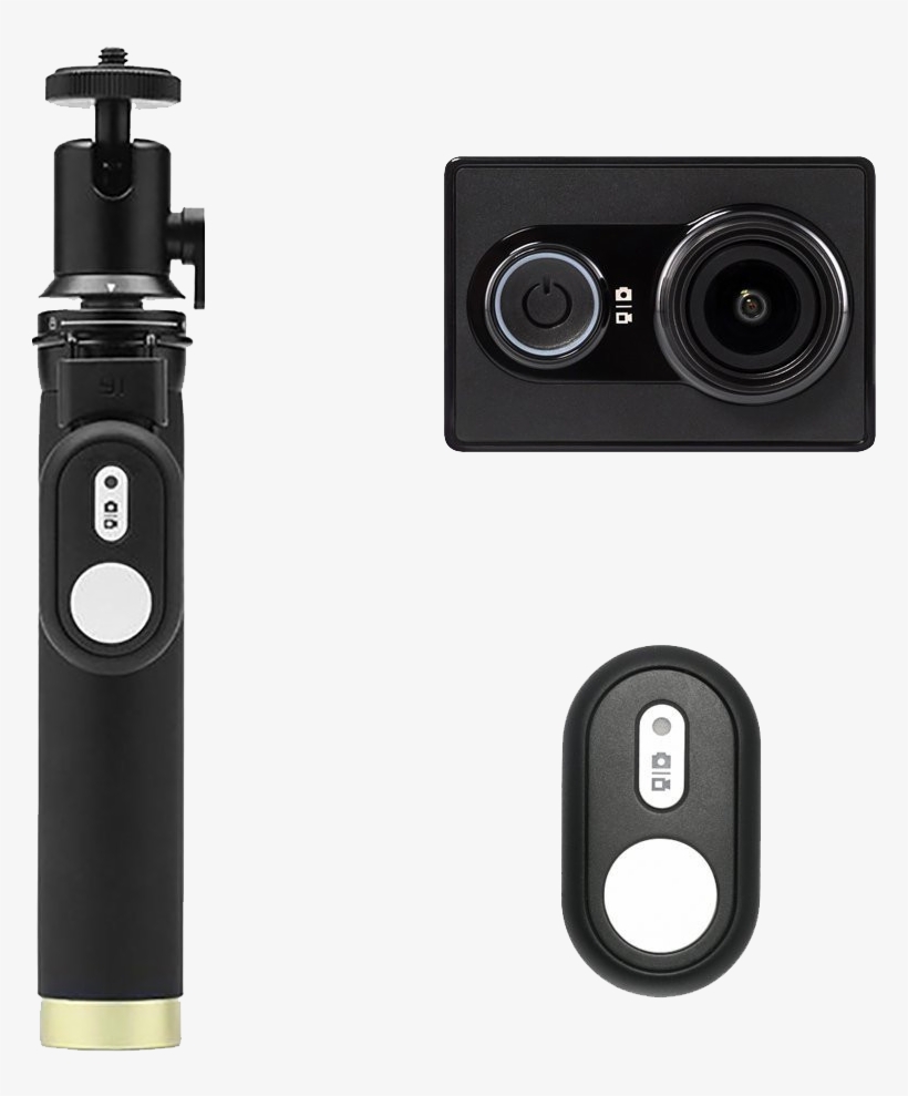 Action Camera Kit With Selfie Stick And Bluetooth Remote - Yi Camera Black Edition, transparent png