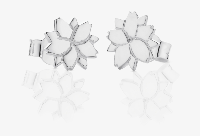 Cherry Blossom Stud Earrings - Silver, transparent png