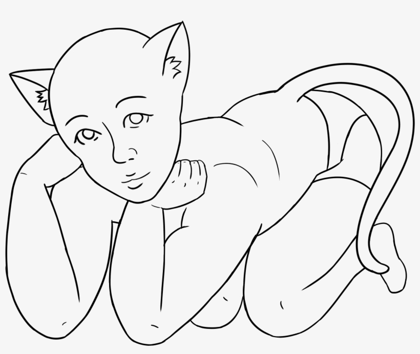 Free Crouching Neko Base - Line Art, transparent png