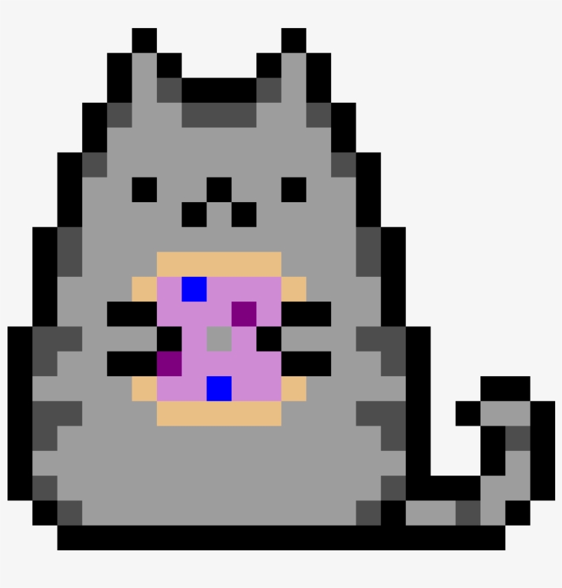 The Pusheen Cat Holding A Dounut - Cute Pixelated, transparent png