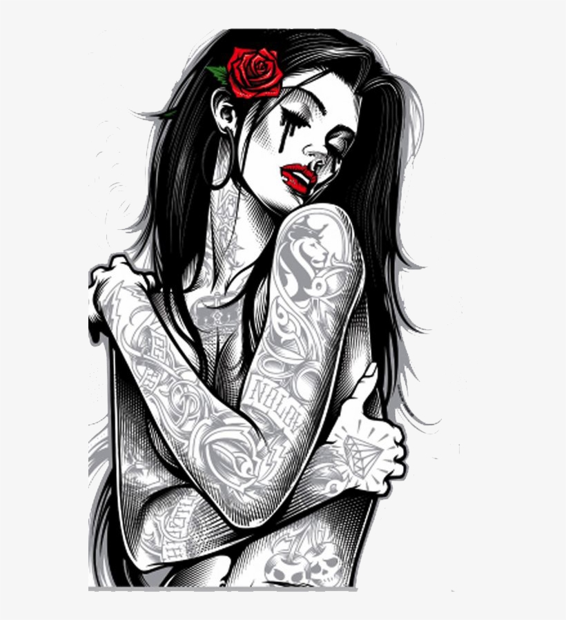 Tattoo Style Woman Art Chicano T Shirt Gothic - Og Abel Girl, transparent png