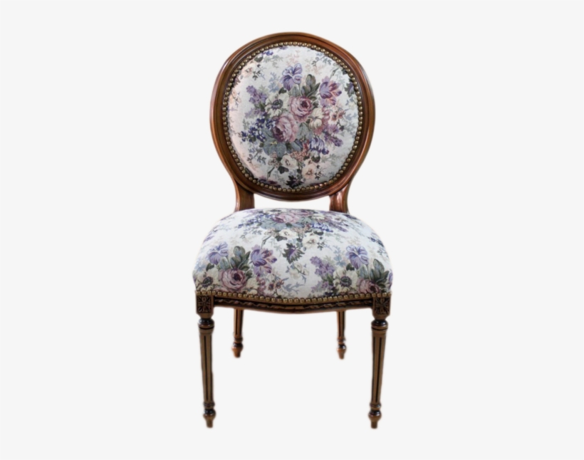 Dining Chair Louis Brown Frame, Vintage Flowers Fabric - Chair, transparent png