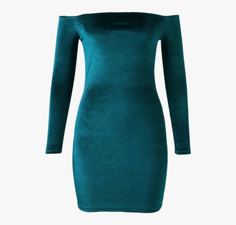 Off The Shoulder Long Sleeve Velvet Dress Lake Green - Day Dress, transparent png