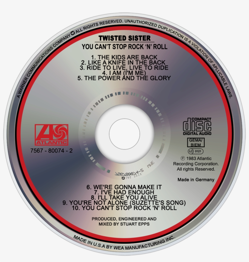 Twisted Sister You Can't Stop Rock 'n' Roll Cd Disc - Twisted Sister You Can T Stop Rock N Roll Cd, transparent png