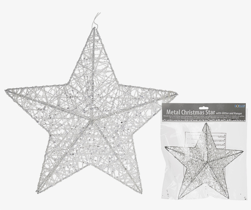 White 3d Metal Star With Glitter With Hanger - Drawing, transparent png