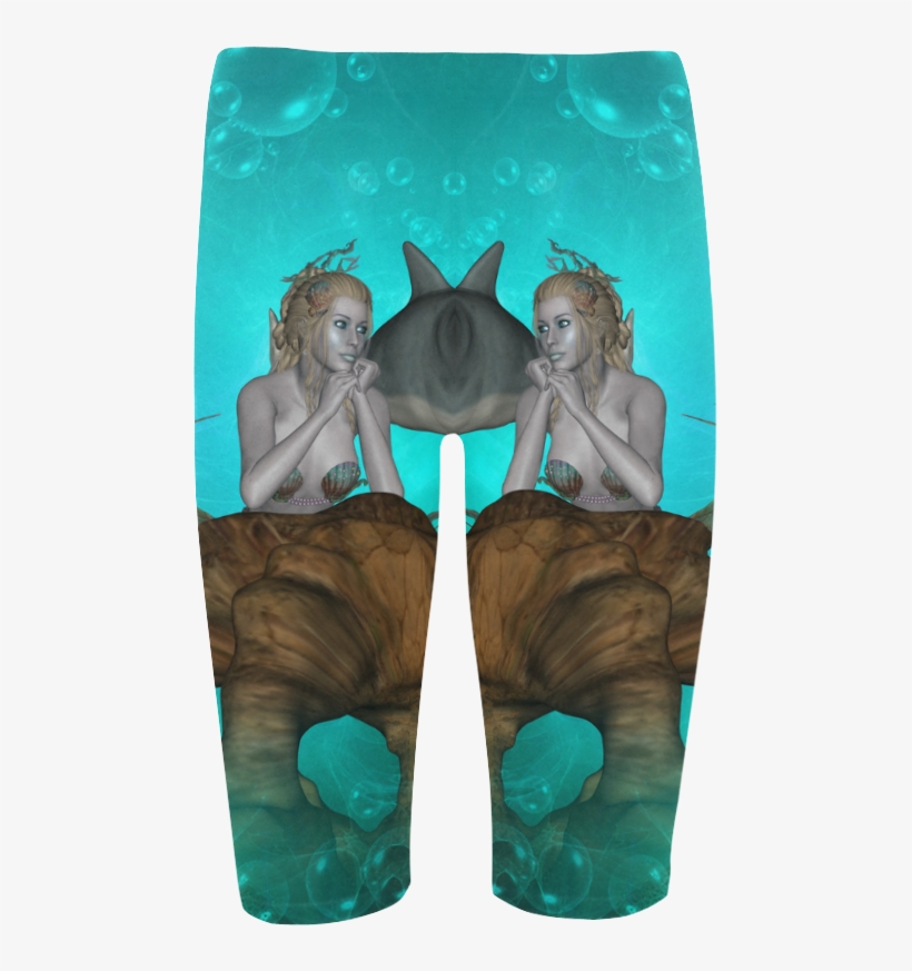 Beautiful Mermaid With Cute Dolphin Hestia Cropped - Board Short, transparent png