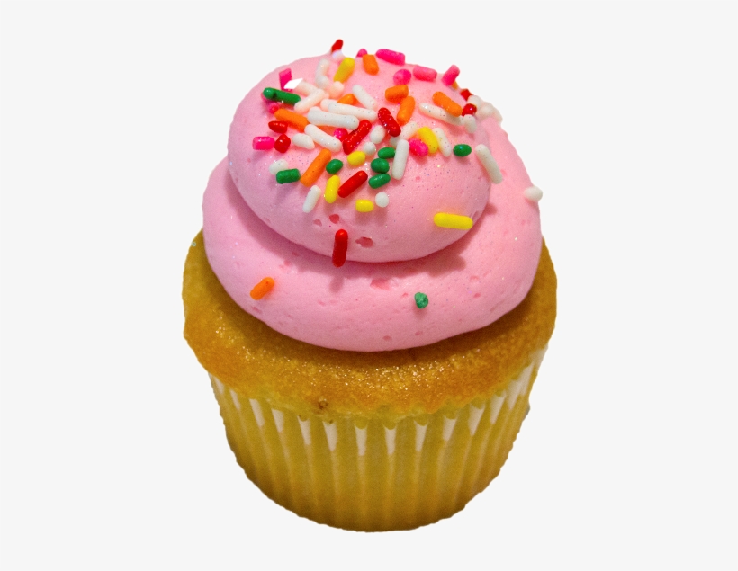 Vanilla Cupcake, Strawberry Buttercream, Sprinkles, - Cupcake, transparent png