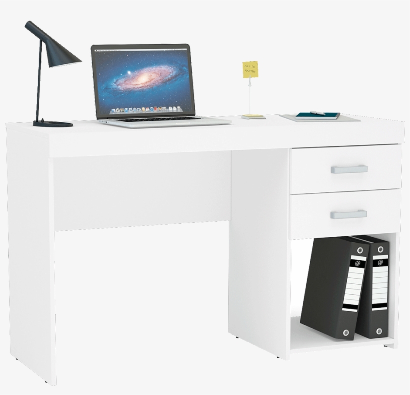 Mesa / Escrivaninha Para Computador 2 Gavetas Politorno - Mesa De Estudos Branca, transparent png