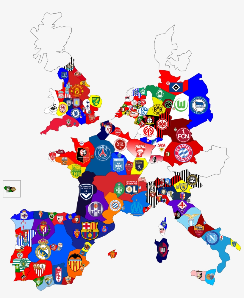 My Ideas European Club Football Map - European Soccer Teams Map, transparent png