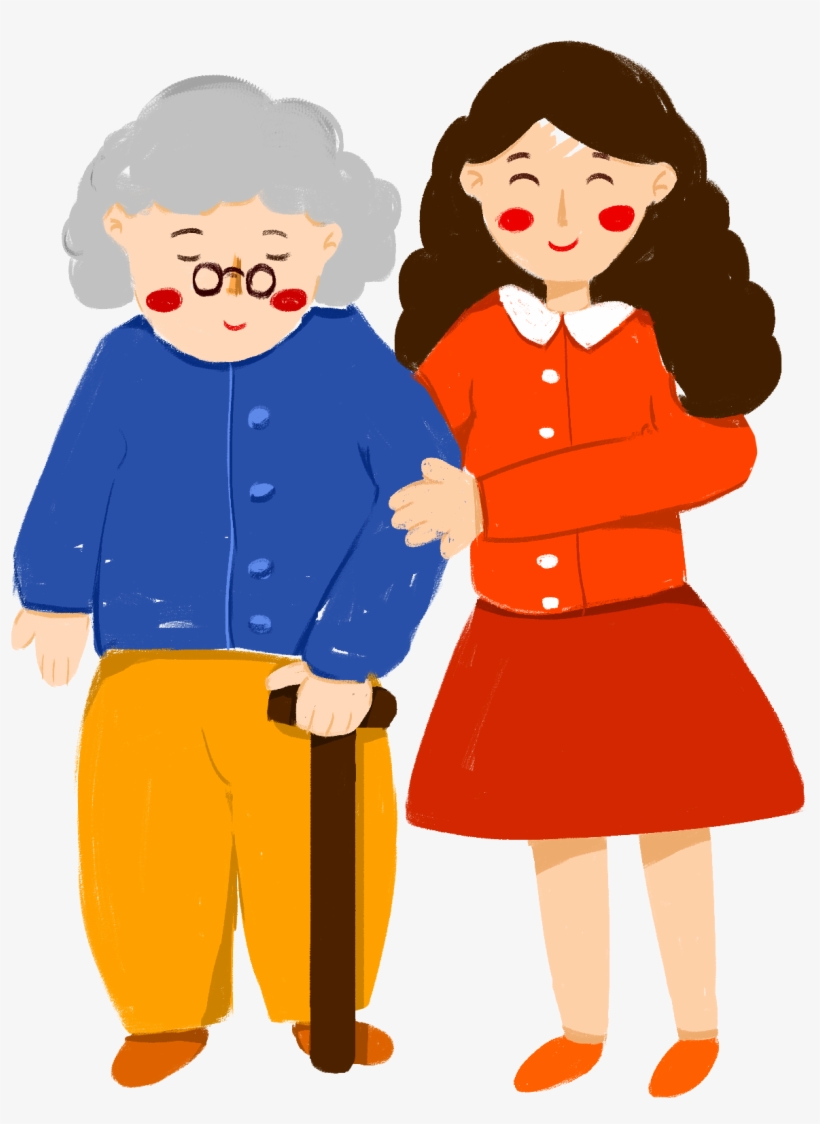 Dibujado A Mano Dibujos Animados Niña Abuela Png Y - Cartoon, transparent png
