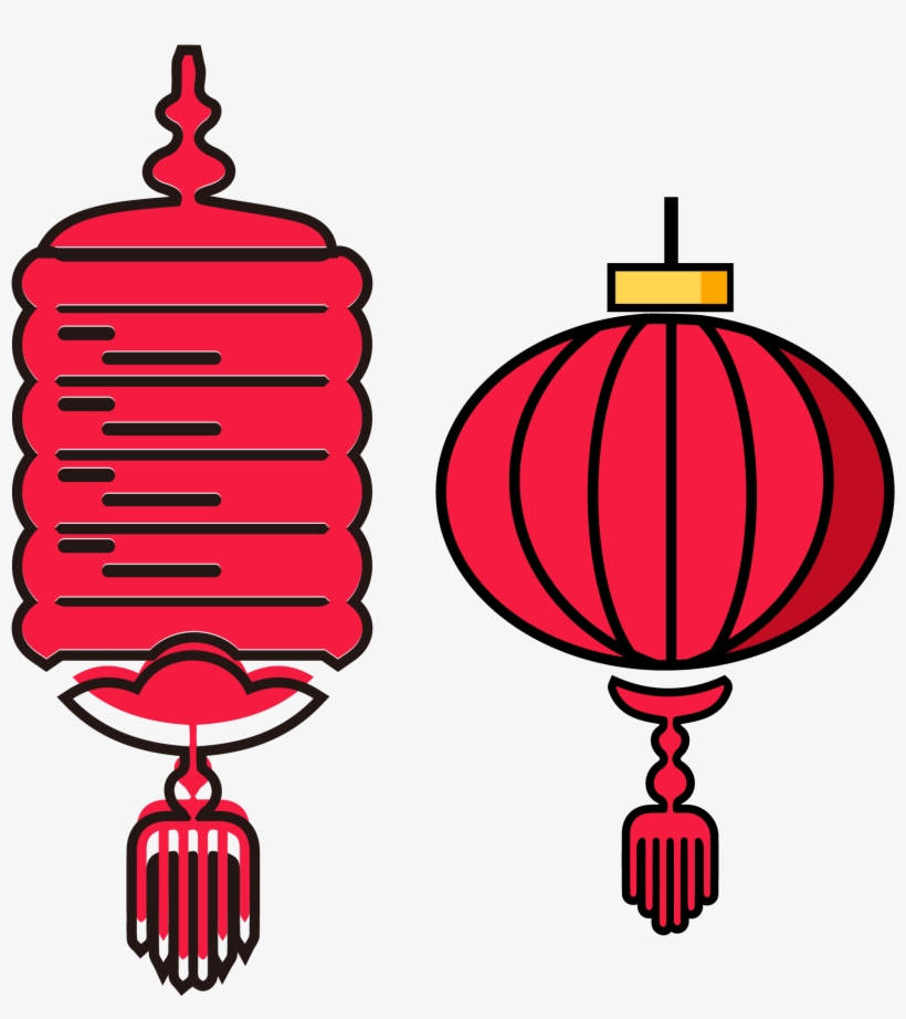 New Year Red Lantern Set Illustration Split 02ai Vector, transparent png
