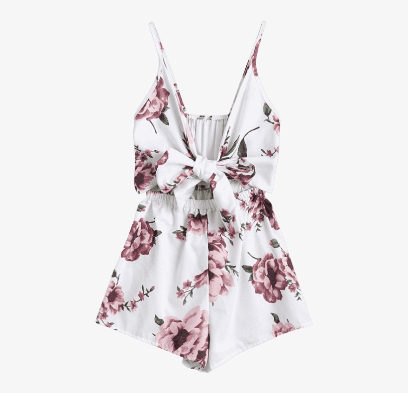 Floral Print Plunge Cami Romper White Rose - Macaquinho Feminino Com Nó No Decote, transparent png
