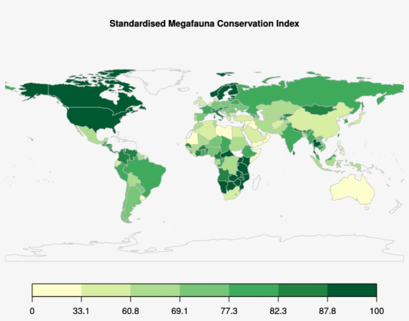 World Map Of Standardised Megafauna Conservation Index - Infectious Diseases World Map, transparent png