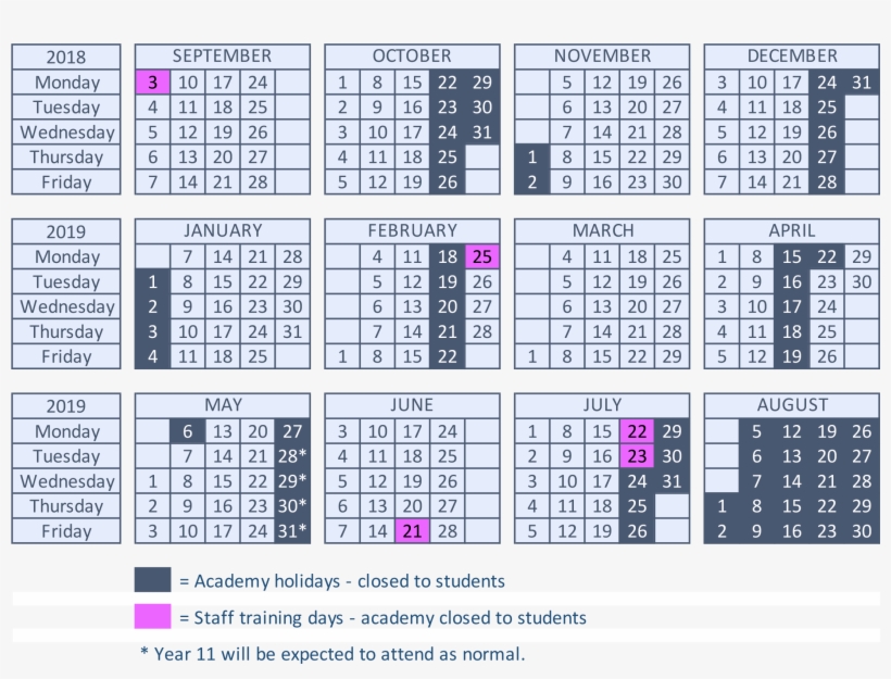 Term Dates 2018/2019 - Trinity Academy Halifax Term Dates, transparent png