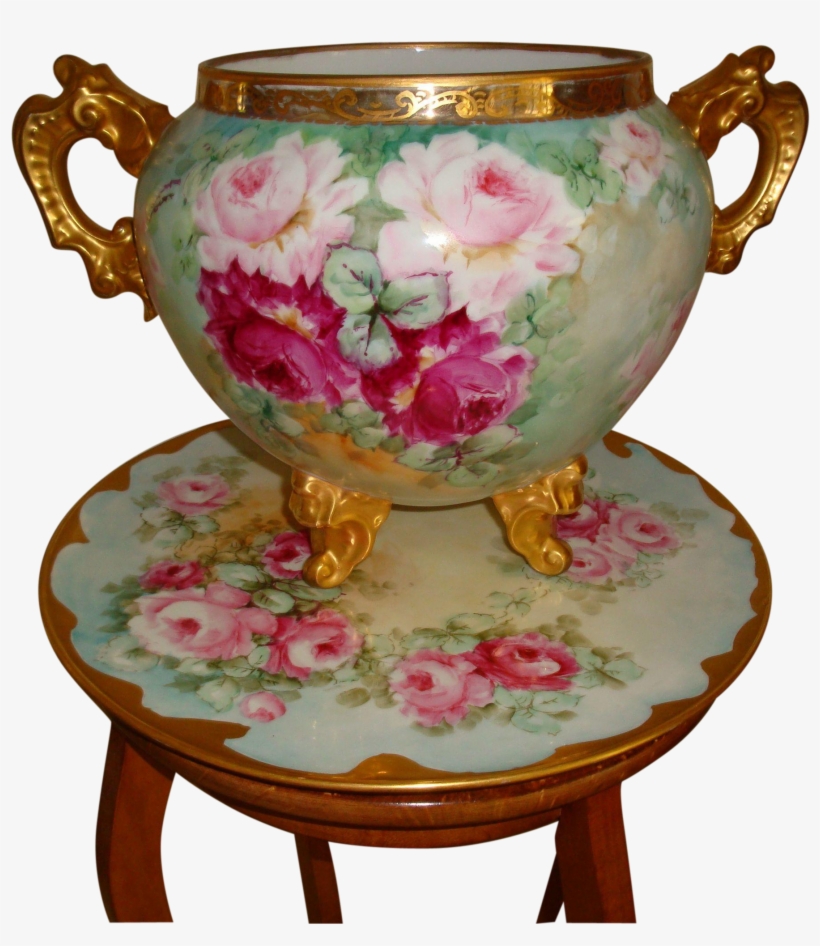 Superb Antique Limoges France Hand Painted Porcelain - Garden Roses, transparent png
