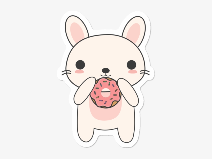 Kawaii Bunny Eating A Donut - Cartoon, transparent png