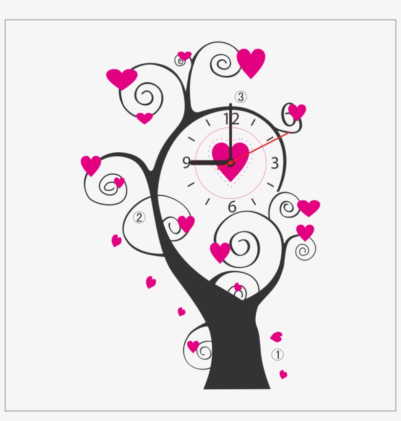 Diy Love Tree Wall Clock Creative Watch Sticker Home - Make A Wall Pasting Clock, transparent png