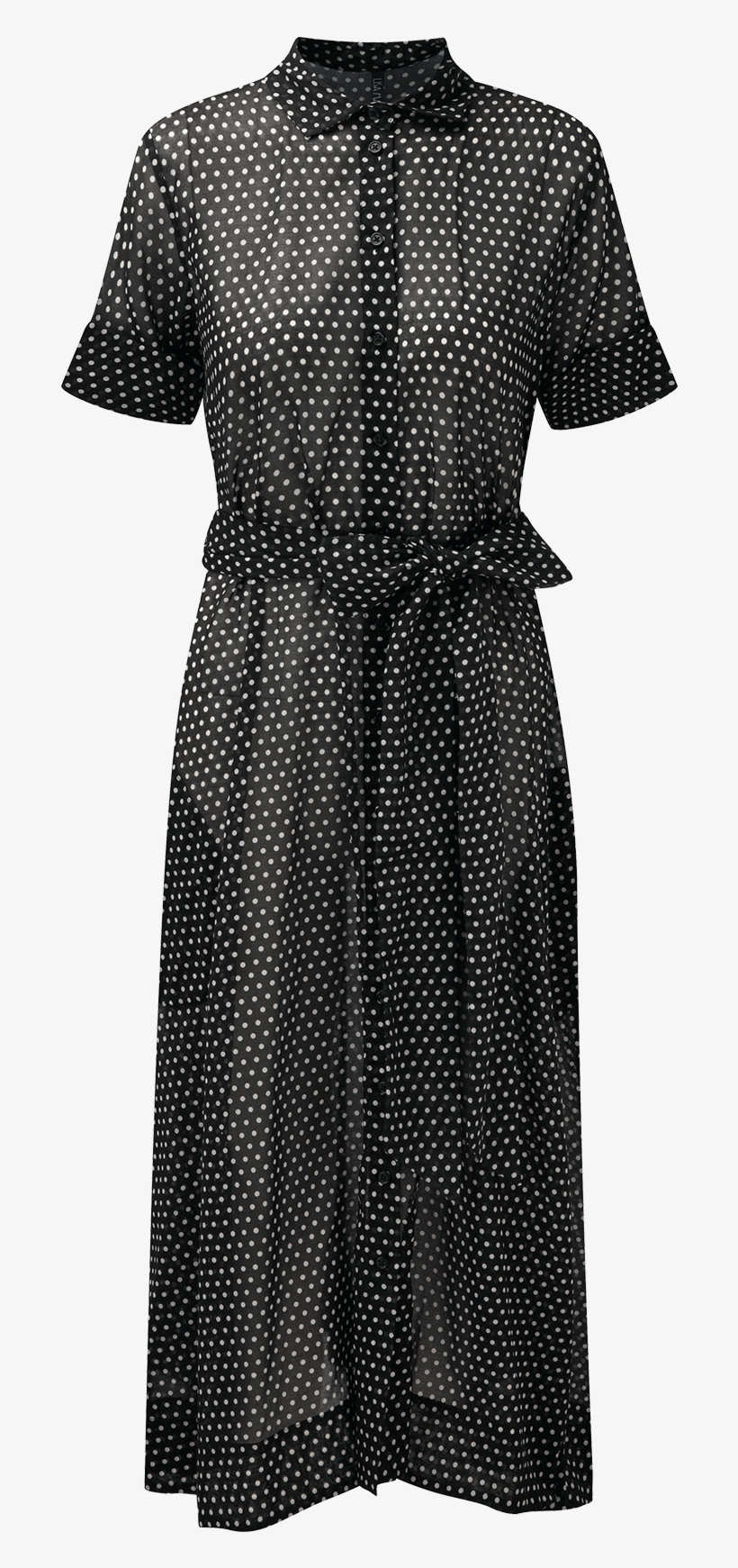 Black Polka Dot Cotton Shirt Dress - Dress, transparent png