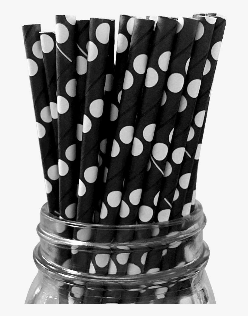 Black With White Polka Dot 25pc Paper Straws - Drinking Straw, transparent png