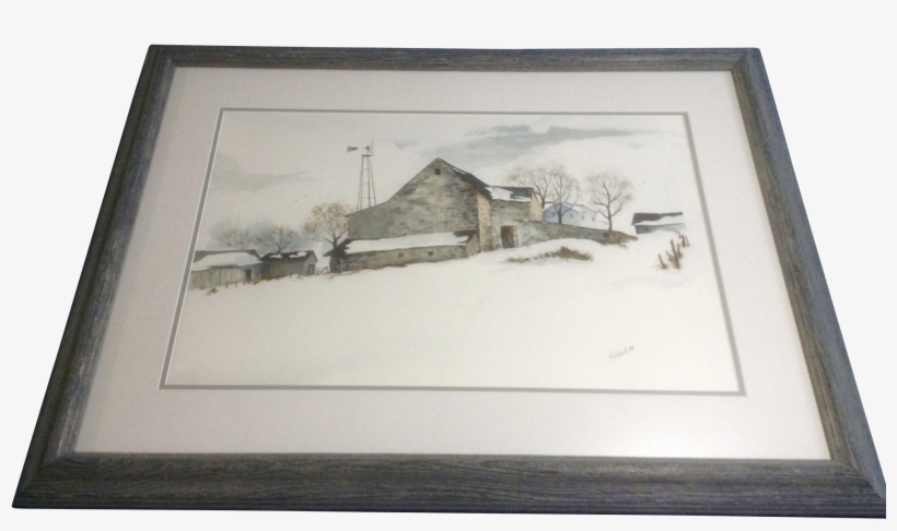 Hollifield Watercolor Painting On Paper Barn In Winter - Picture Frame, transparent png