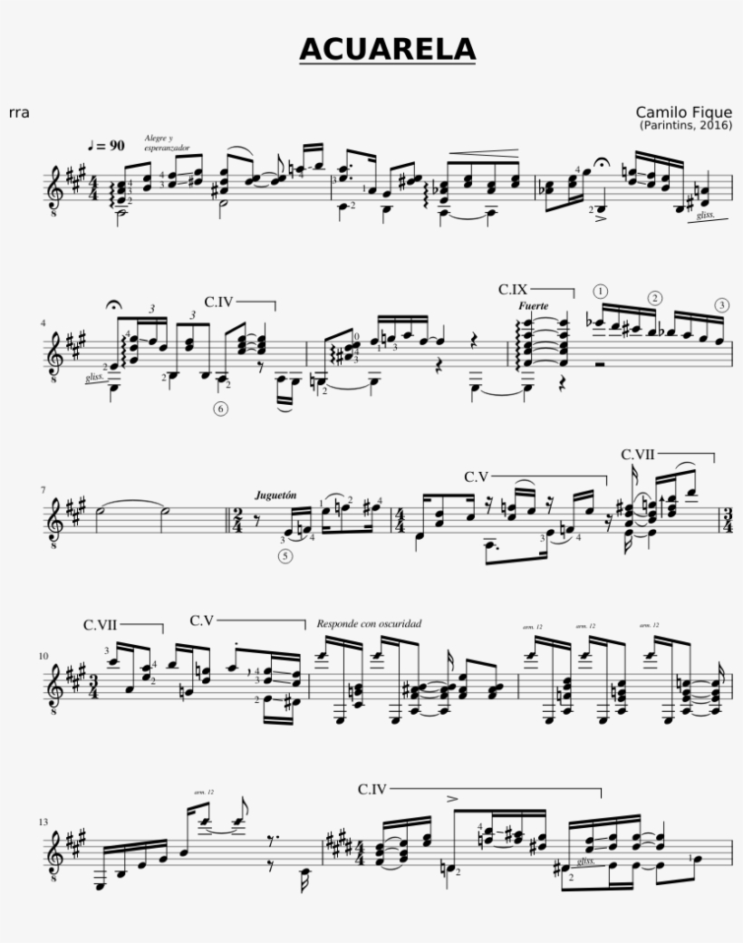 Acuarela Sheet Music Composed By Para Guitarra Camilo - Sheet Music, transparent png
