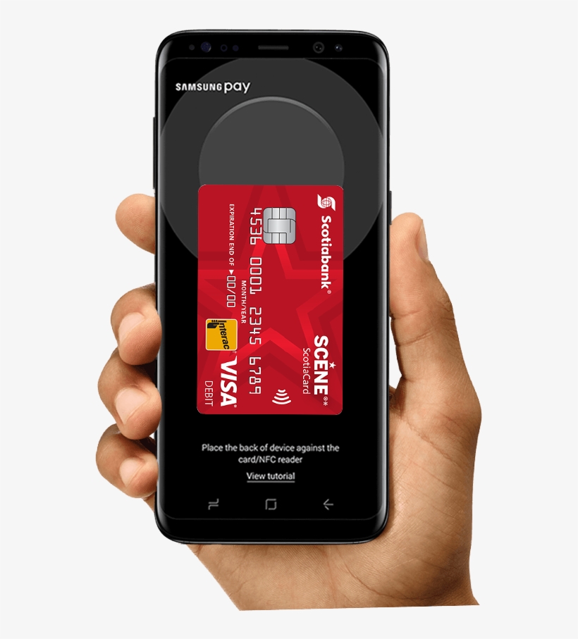 Hand Holding Mobile Phone With Samsung Pay App - Samsung Mobile Hand Png, transparent png
