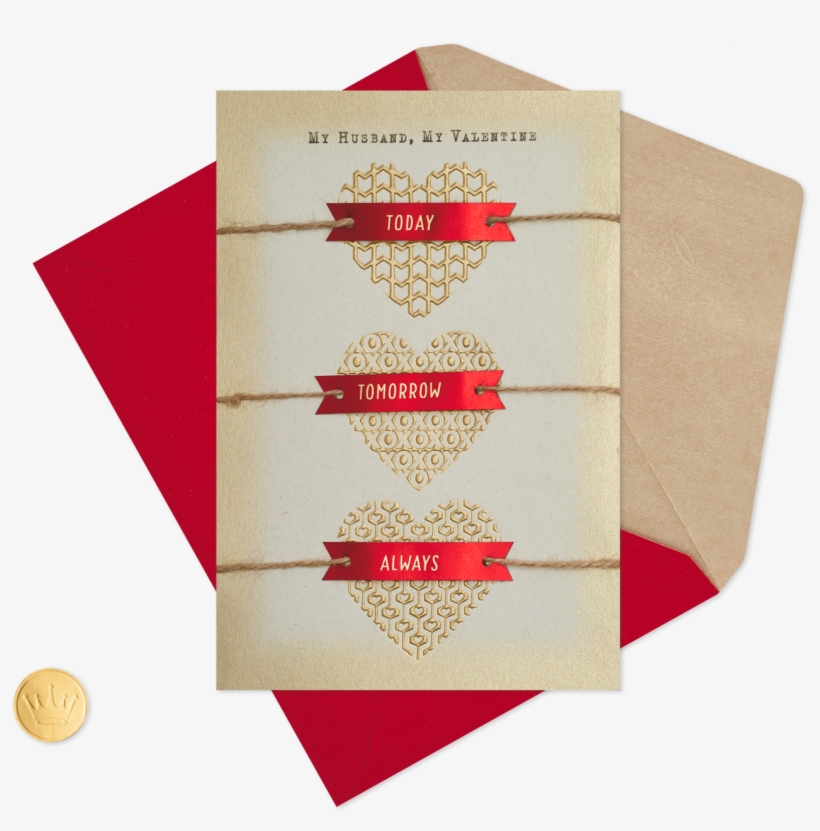 Foil Hearts With Twine Valentine's Day Card For Husband - Valentine's Day, transparent png