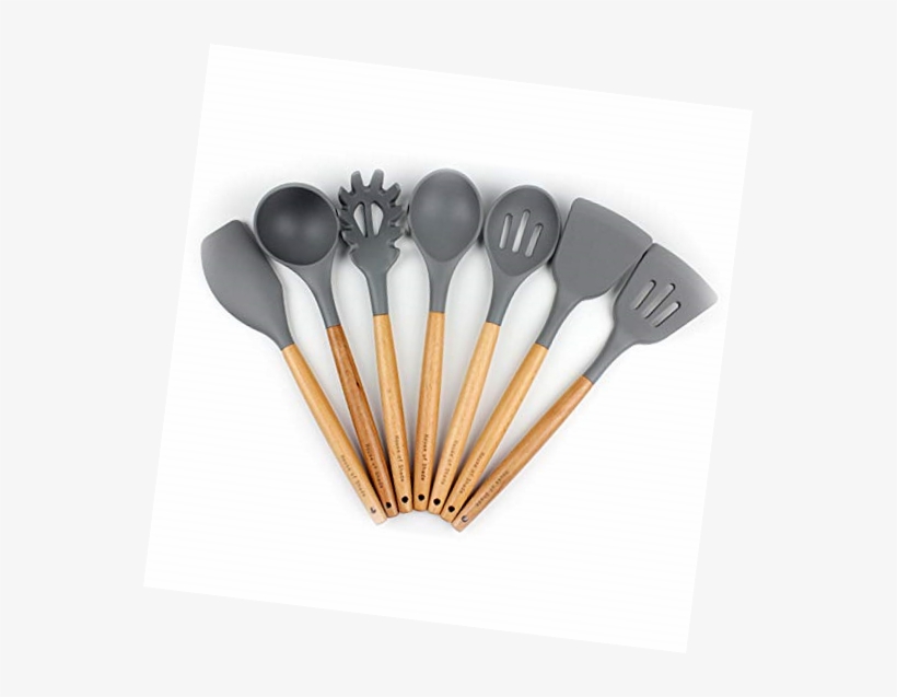 Silicone Kitchen Utensil Set By House Of Shade - Wooden Spoon, transparent png
