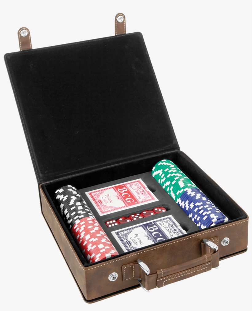 Rustic & Gold Leatherette Poker Set With 100 Chips, - Poker, transparent png