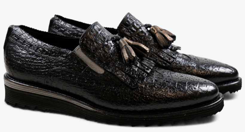Loafers Amy 10 Baby Croco Black Tassel Bronze Elastic - Slip-on Shoe, transparent png