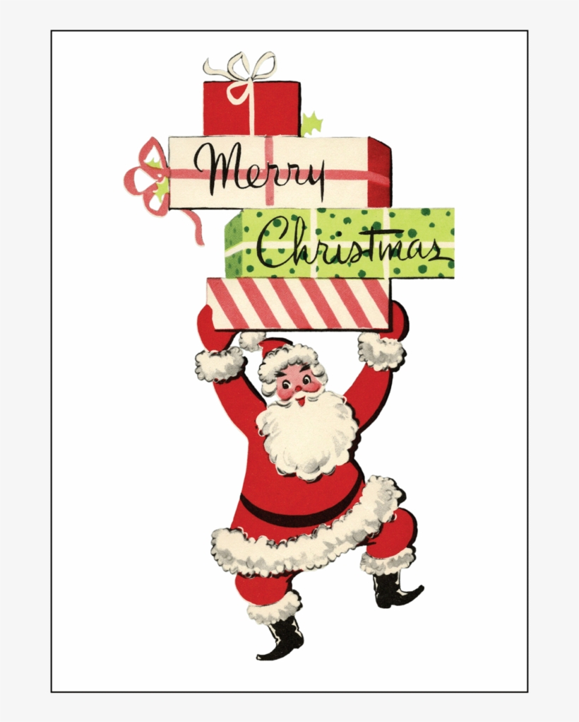 Santa With Packages Christmas Card Set, transparent png