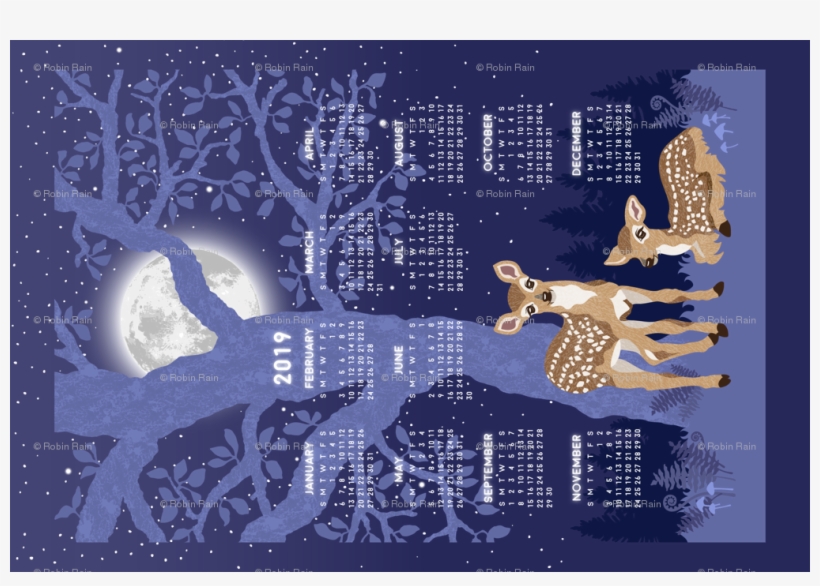 2019 Tea Towel Forest Fawns And The Full Moon Giftwrap - Poster, transparent png