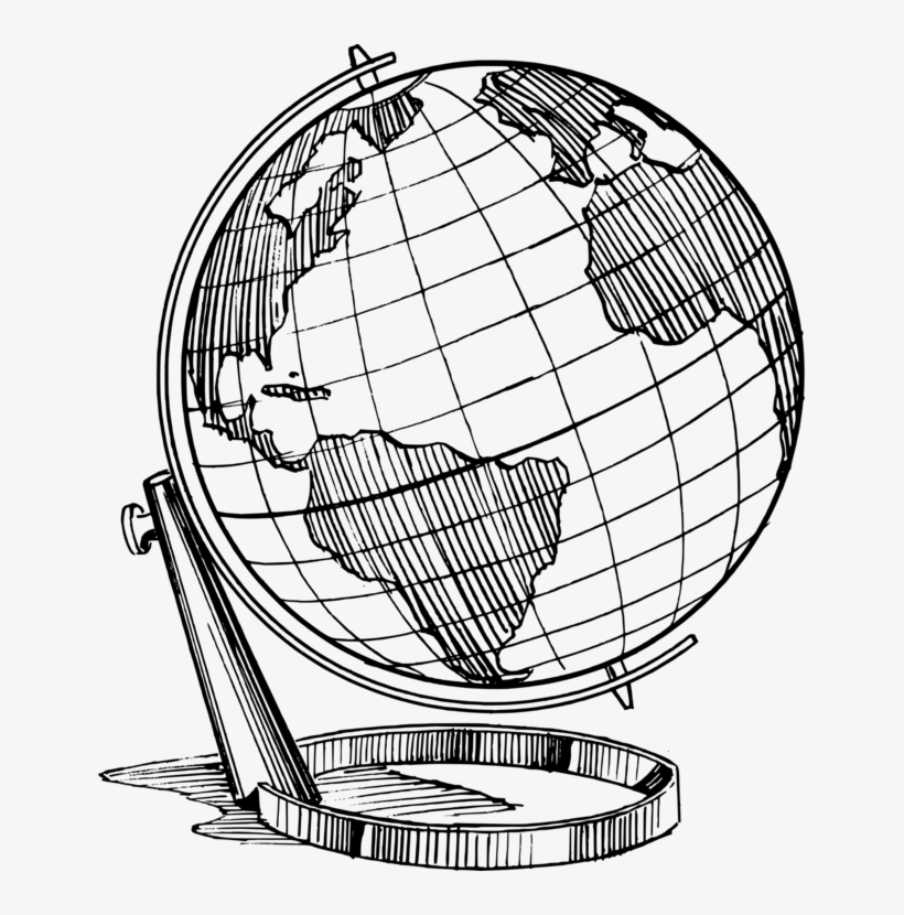 Drawing Line Art Globe Earth - Globe Drawing, transparent png