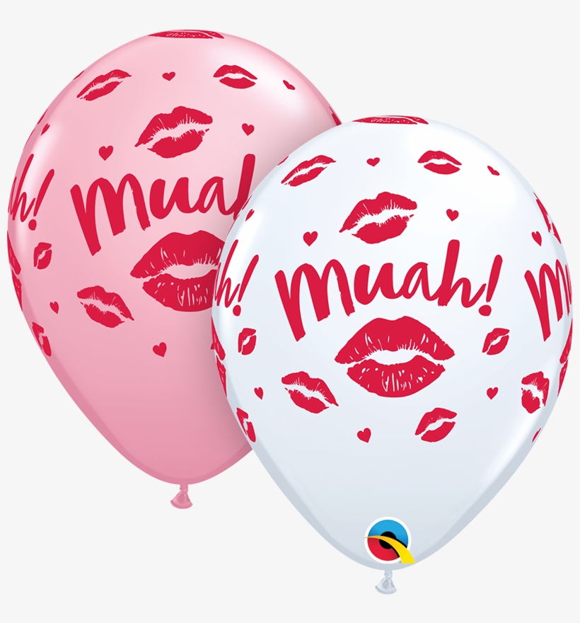 11" Pink & White 50 Count Kissey Lips Muah Latex Balloons - Lips Balloons, transparent png