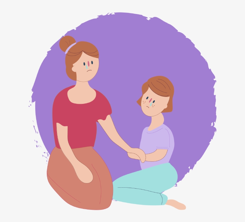 Girl Sitting Down Looking Sad With Mum Who Is Also - Cartoon, transparent png
