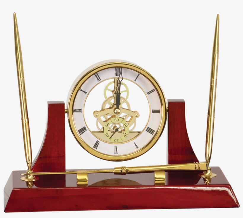 Executive Gold & Rosewood Piano Finish Clock With 2 - Executive Desk Clock, transparent png