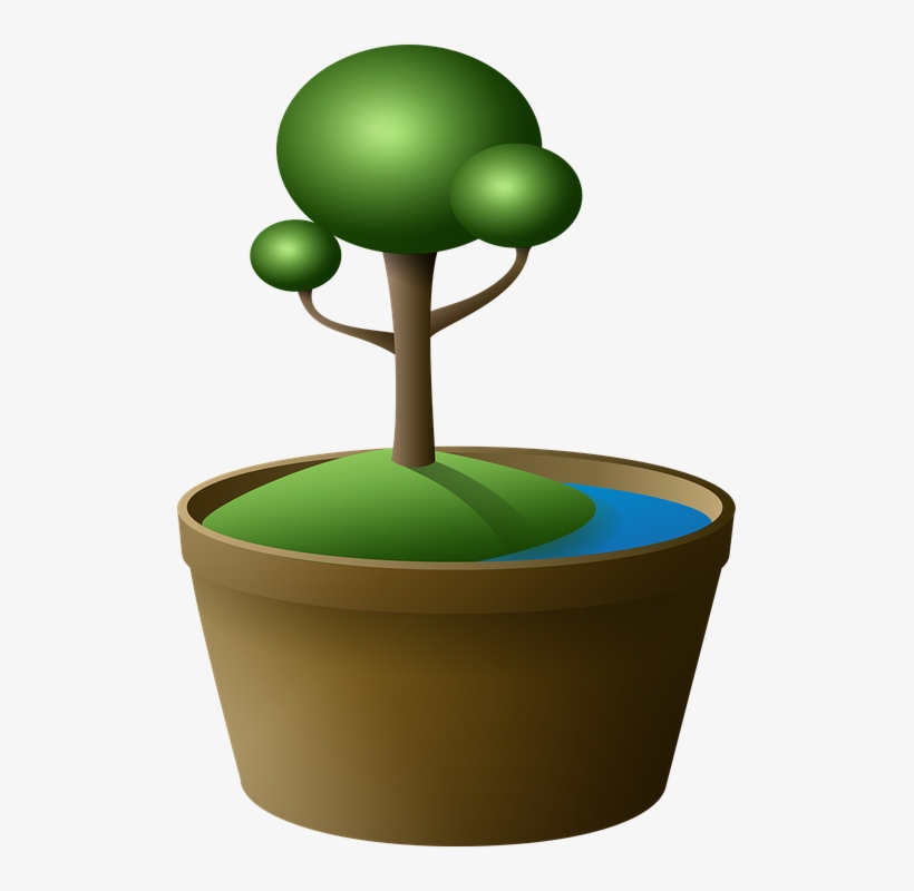 Tree, Bonsai, Vase, Island, Green, Lake, Cartoon - Kartun Bonsai, transparent png