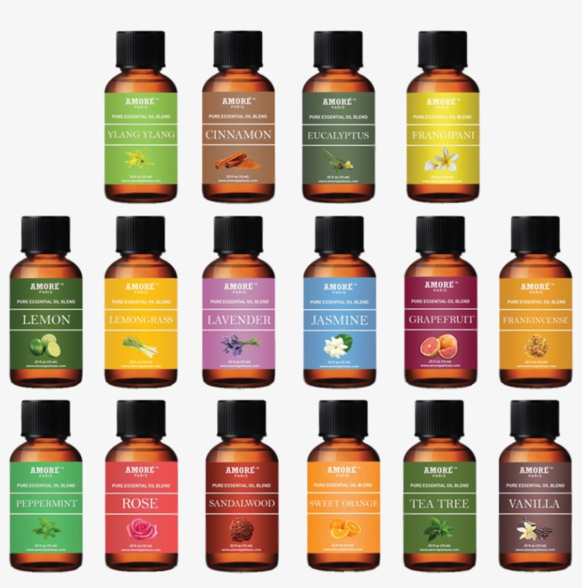 Amore 16-pack High Grade Essential Oils - Glass Bottle, transparent png