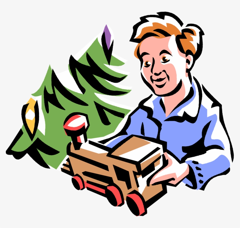 Vector Illustration Of Boy Receives New Toy Train On, transparent png