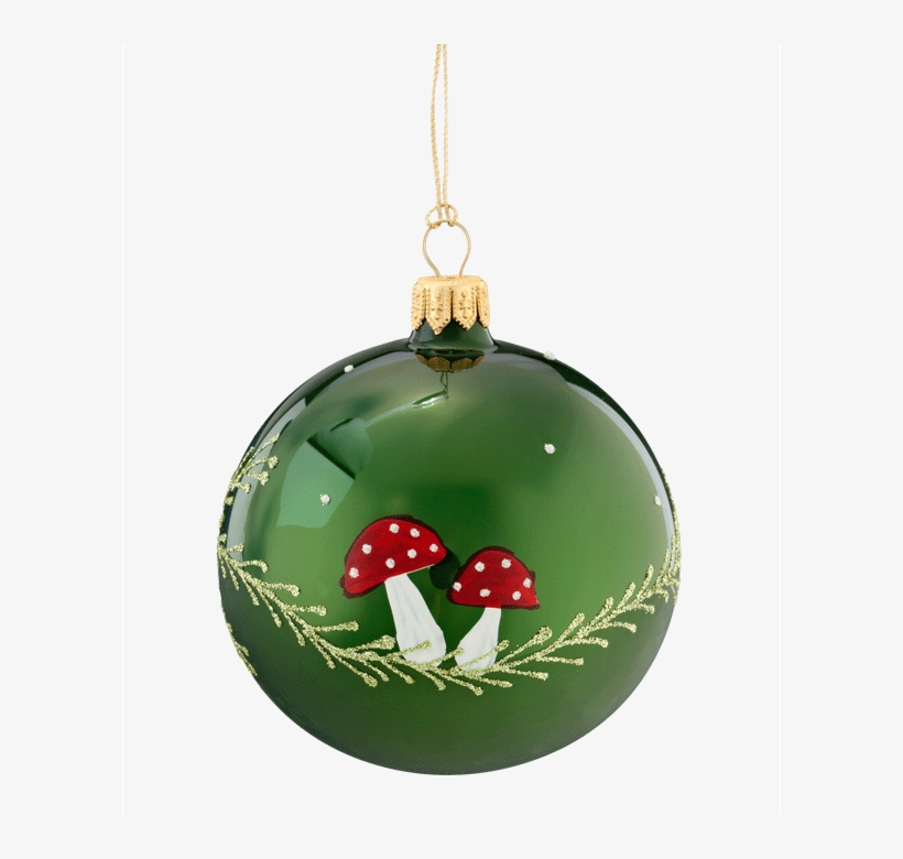 Glass Bauble Green With Mushrooms, 8 Cm - Christmas Ornament, transparent png